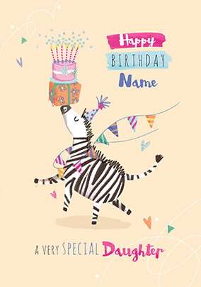 Special Daughter Personalised Zebra Birthday Card