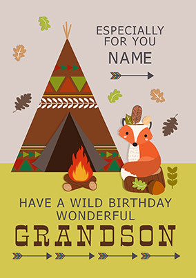 Wonderful Grandson Fox Personalised Birthday Card