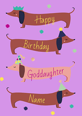 Goddaughter Sausage Dog Personalised Birthday Card