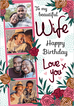 Beautiful Wife Floral Photo Birthday Card