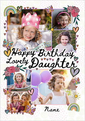 Lovely Daughter Rainbows & Hearts Photo Birthday Card