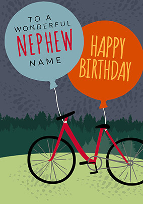 Wonderful Nephew Bike Personalised Birthday Card