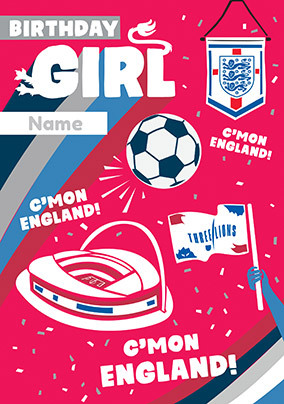 Birthday Girl England Football Personalised Card