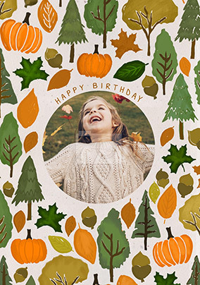 Happy Birthday Pumpkins and Trees Photo Card