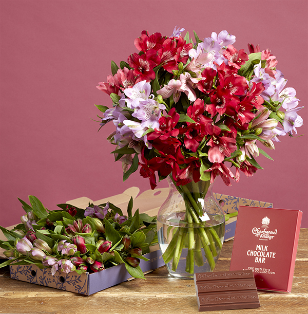 Autumn Alstroemeria Letterbox With Luxury Chocolate Bar