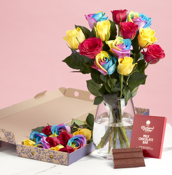 The Letterbox Rainbow Roses with Luxury Chocolate Funky Pigeon