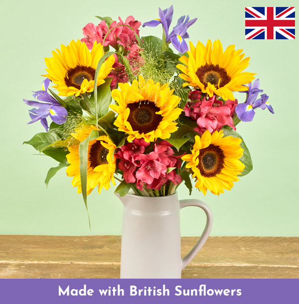 British Sunflower and Iris Jug Arrangement