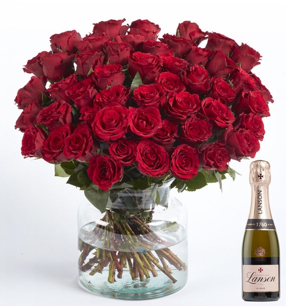 The Opulent 50 Red Roses and Lanson Champagne Gift Set