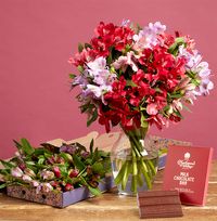 Winter Alstroemeria Letterbox With Luxury Chocolate Bar