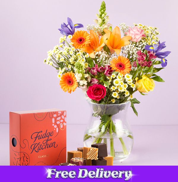 Photo of The Birthday Bouquet & Fudge Giftset