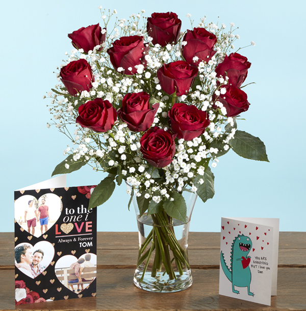 The Valentines Dozen Red Rose and Gypsophila Bouquet - £24.99