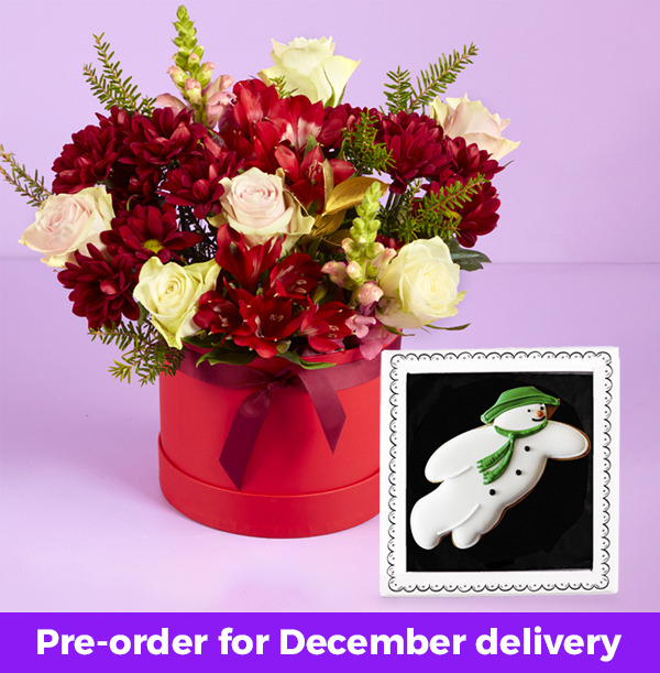 Festive Hatbox & Biscuiteers Snowman Letterbox Giftset
