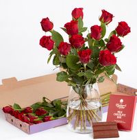 The Dozen Red Roses Letterbox With Luxury Chocolate Bar