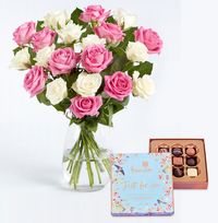 Tap to view Luxury Pink and White Roses with Just For You Chocolates