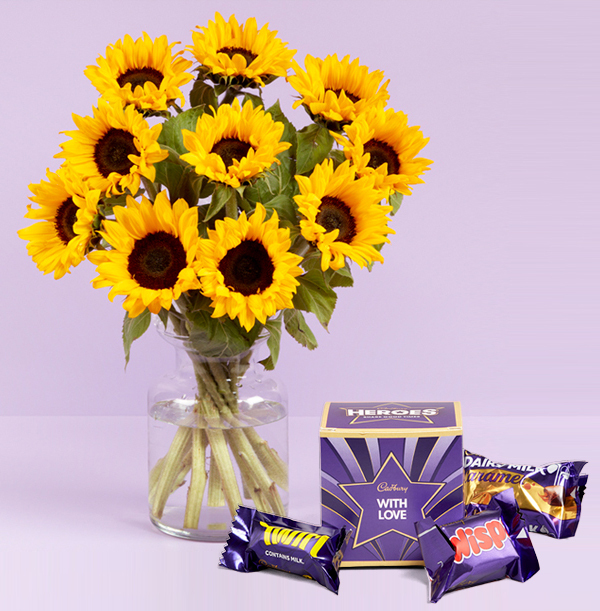 Luxury Sunflower Bouquet with Heroes Chocolates