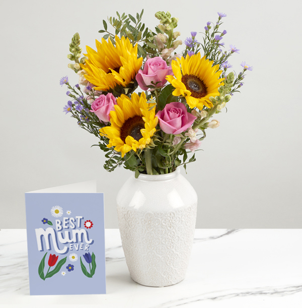 Mum's Sunflower and Rose Bouquet
