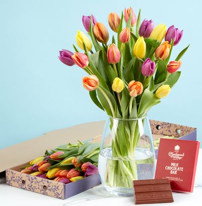 The Mixed Tulip Letterbox with Luxury Chocolate
