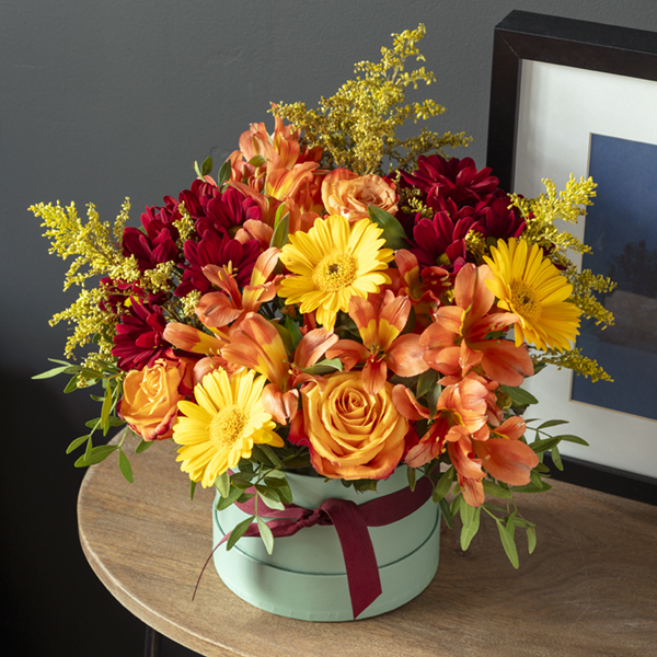 Winter Fire Hatbox Arrangement