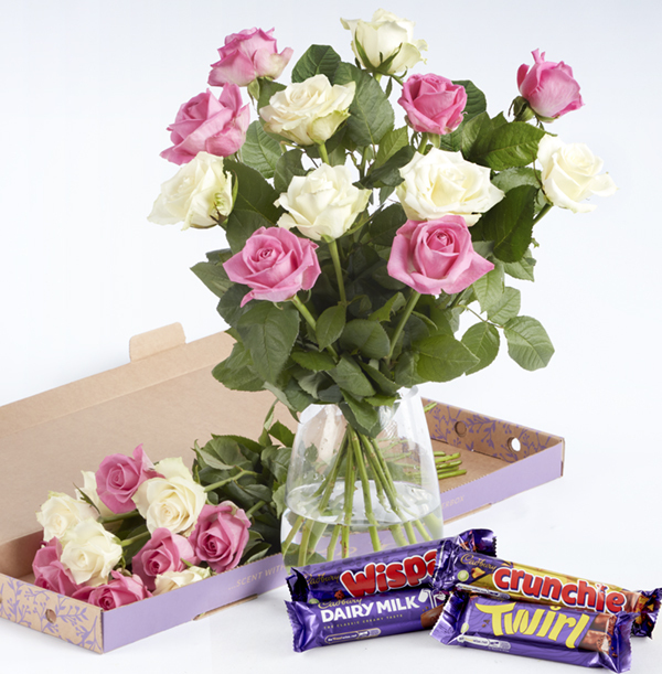 Pink and White Rose Letterbox with Cadburys Chocolate