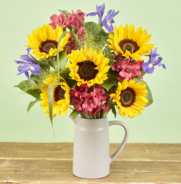 British Sunflower and Iris Jug Arrangement