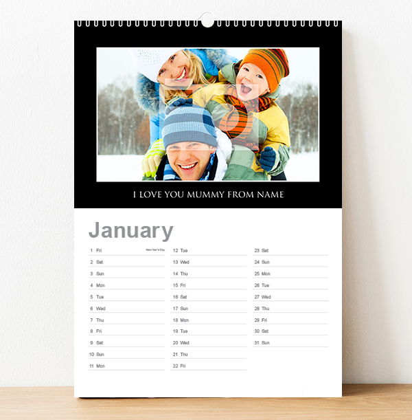 Photo & Text Black Border Personalised Calendar