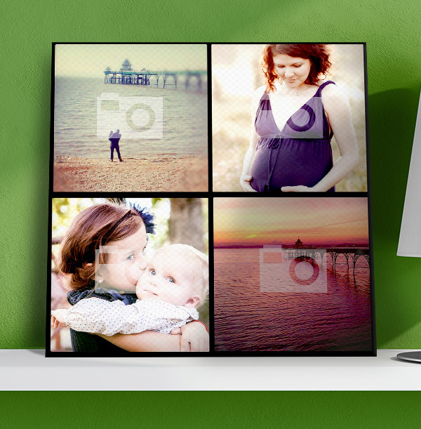 4 Photo Canvas Print - Square, Black Border