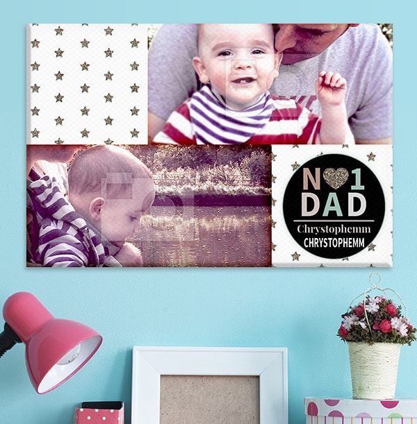 No.1 Dad Double Photo Upload Canvas - Landscape