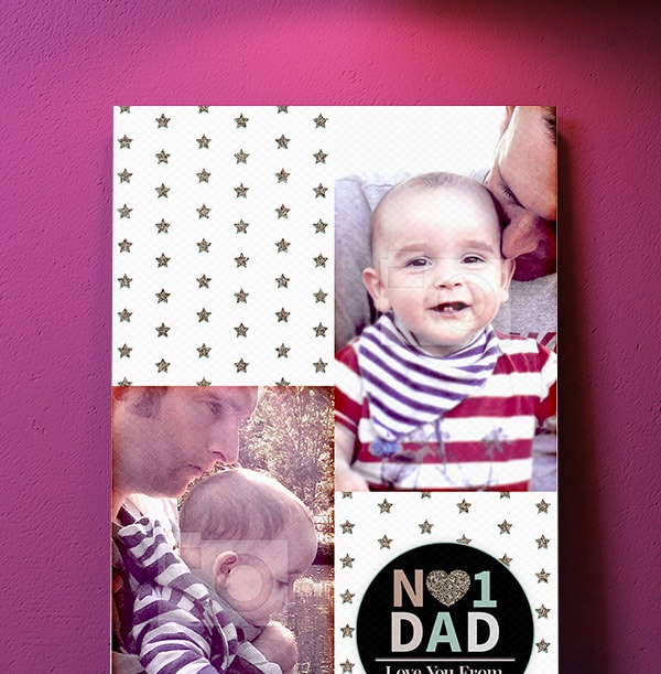 No.1 Dad Double Photo Upload Canvas - Portrait