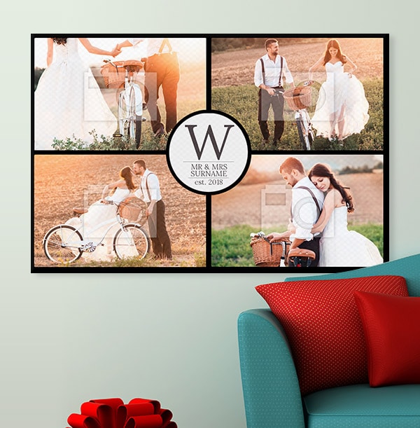 4 Photo Canvas Print with Text - Landscape, Black Border