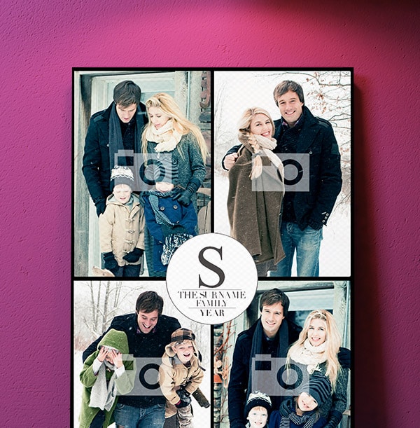 4 Photo Portrait Canvas Print - Black Border & Text