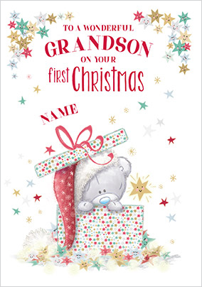 Tiny Tatty - First Christmas Grandson Personalised Card