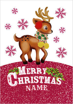 Cute Reindeer Personalised Christmas Card