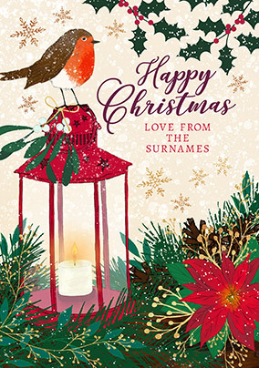 Robin and Lantern Personalised Christmas Card