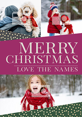 Merry Christmas Three Photo Family Card