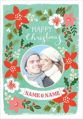 Happy Christmas Floral Photo Card