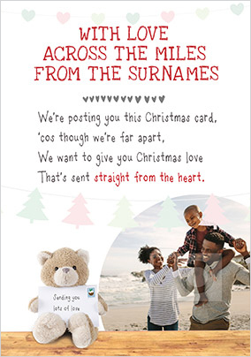 Across the Miles Teddy Bear Photo Christmas Card