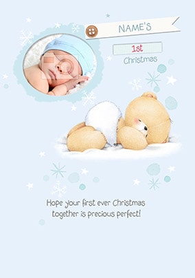 1st Christmas Baby Boy Forever Friends Photo upload Card