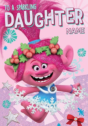 Daughter Poppy Trolls Personalised Christmas Card