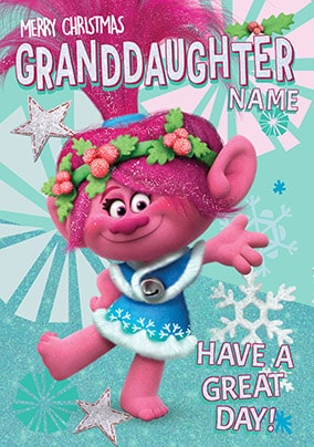 Granddaughter Poppy Trolls Personalised Christmas Card