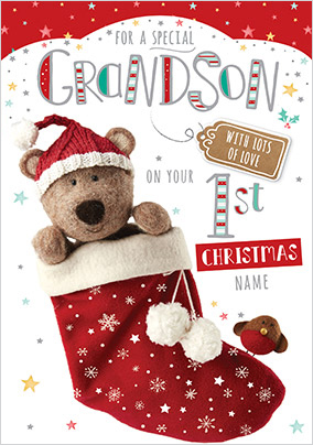 Barley Bear - Grandson's 1st Christmas Personalised Card