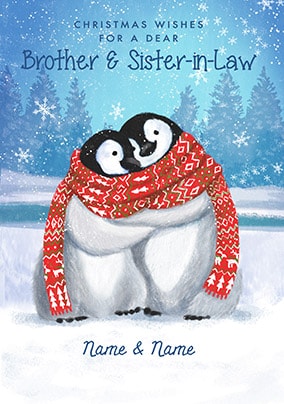 Brother & Sister-In-Law Penguins Personalised Christmas Card