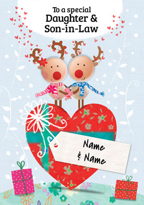 Daughter & Son-in-Law Christmas Card - Reindeer Couple Paper Rose