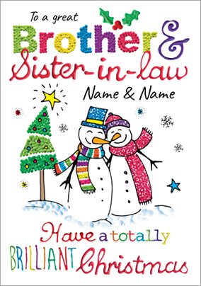 Brother & Sister-in-Law Christmas Card - Happy Snow Couple Paper Rose