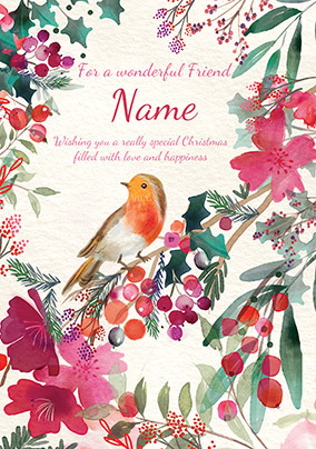 Wonderful Friend Robin Personalised Christmas Card