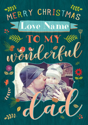 Dad Photo Upload Christmas Card - Paper Wood