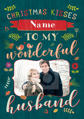 Husband Photo Upload Christmas Card - Paper Wood