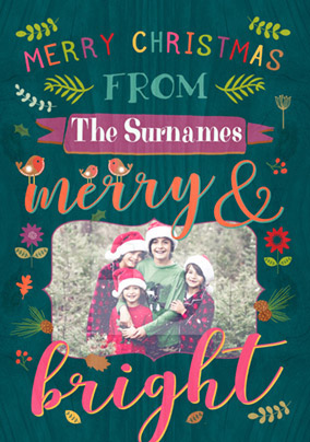 Christmas Card Photo Upload From the Family Merry & Bright - Paper Wood