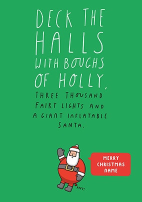 Deck The Halls Fairy Lights & Santa Personalised Card
