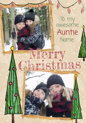 Auntie Christmas Card Photo Upload Multi - Enchanted Forest