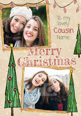 Cousin Christmas Card Photo Upload Multi - Enchanted Forest